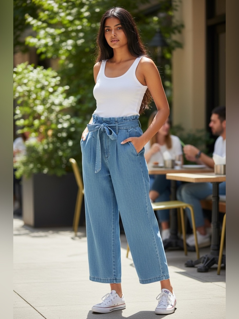 Guess Blue Wide-Leg Chinos with Self-Tie Belt